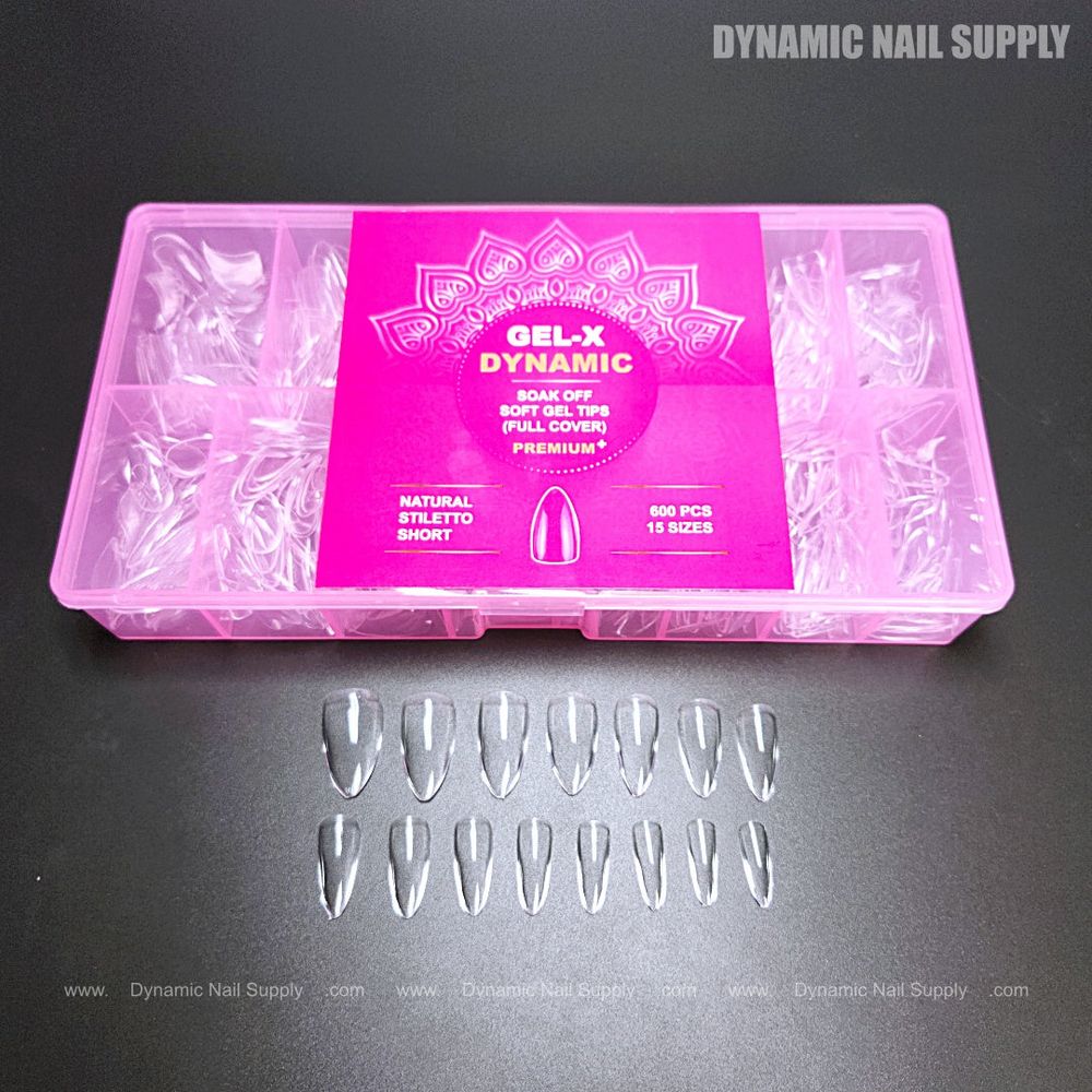 Short natural stiletto soft gel tips - 3